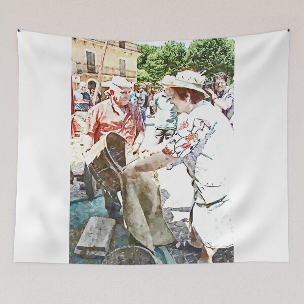 Item preview, Peasants pour wheat grains from a bucket to a sack designed and sold by Giuseppe Cocco.