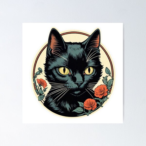 Item preview, VINTAGE STYLE BLACK CAT HALLOWEEN STICKER designed and sold by Arts4U.