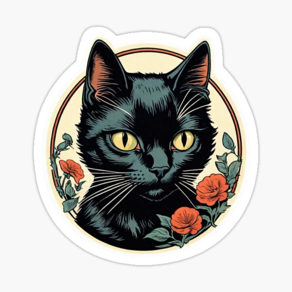 Item preview, VINTAGE STYLE BLACK CAT HALLOWEEN STICKER designed and sold by Arts4U.