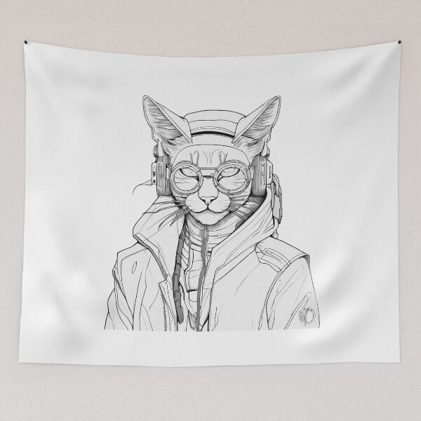 Item preview, Cyberpunk Cat with Rastafari Vibes designed and sold by WILD-WILD-CAT.