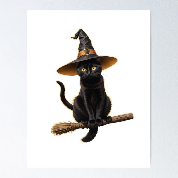 Item preview, CUTE BLACK CAT RIDING BROOMSTICK HALLOWEEN STICKER designed and sold by Arts4U.