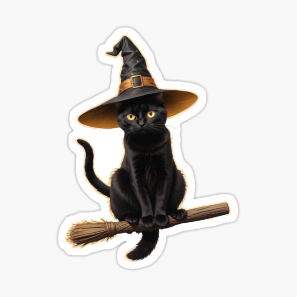 Item preview, CUTE BLACK CAT RIDING BROOMSTICK HALLOWEEN STICKER designed and sold by Arts4U.