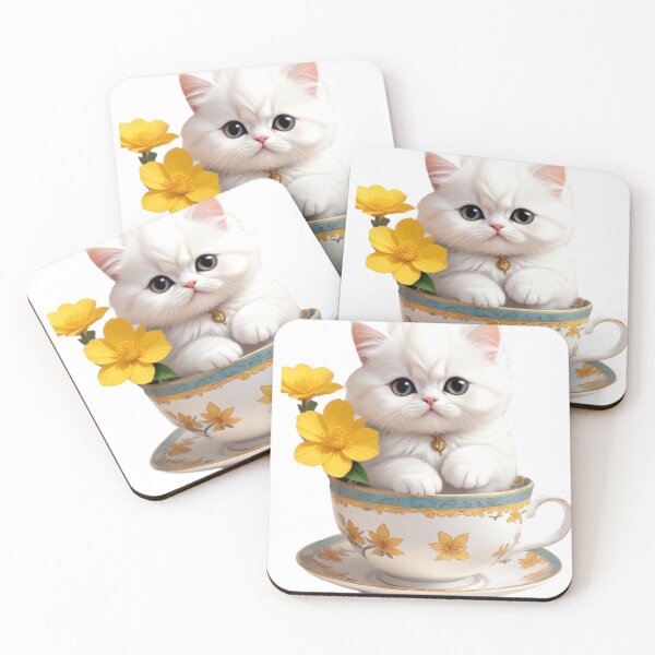 Item preview, PERSIAN WHITE CAT KITTEN IN TEA CUP designed and sold by Arts4U.