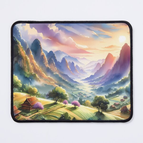 Item preview, Serene Valley at Sunrise with Traditional Mountain Villages designed and sold by Vitalka-uk.