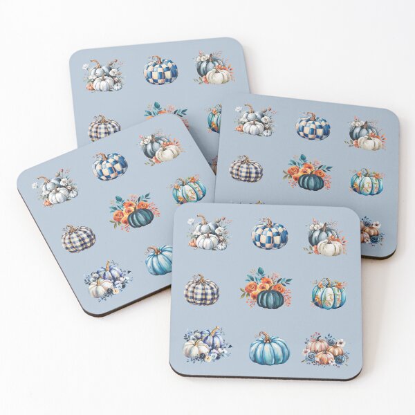 Item preview, Blue pumpkin set - 9 pieces watercolor floral blue halloween pumpkins designed and sold by EmeraldeaArt.
