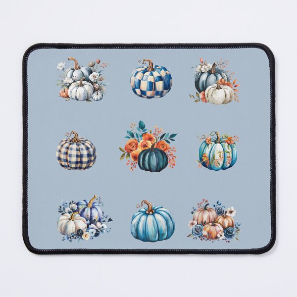 Item preview, Blue pumpkin set - 9 pieces watercolor floral blue halloween pumpkins designed and sold by EmeraldeaArt.