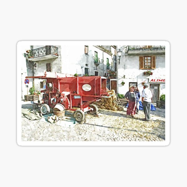 Item preview, Peasants around the threshing machine in the square designed and sold by Giuseppe Cocco.