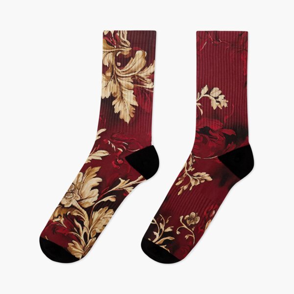 Item preview, FLORAL AND TROPICAL PATTERN O30 - Gift items and personal use / Toile, Dark Red, Garnet, Leaves, Burgundy, Flowers,  Cream, Gold, Vintage, Ornamented, Vector, Art designed and sold by LumDesignArt.