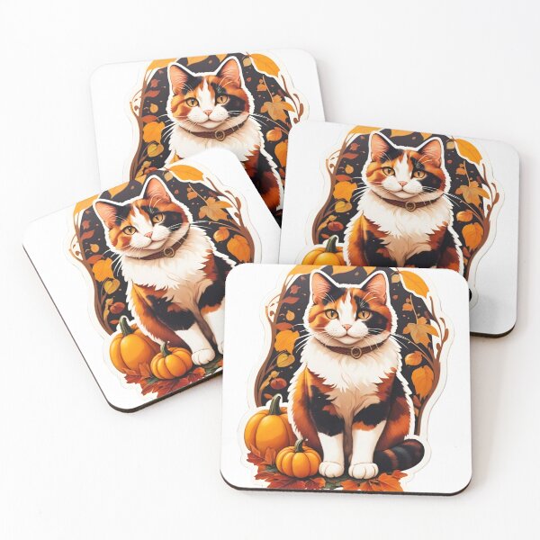 Item preview, ORANGE CALICO CAT FALL AUTUMN LEAVES STICKER designed and sold by Arts4U.