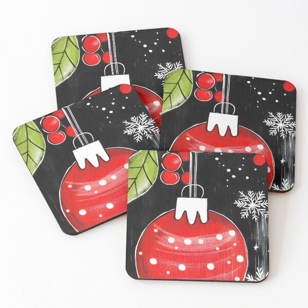 Item preview, Festive Christmas Red Ornament with Polka Dots, Snowflakes, and Holly Leaves AI Generated Abstract Art designed and sold by OlfactoART Studio.