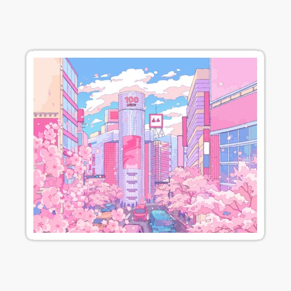 Item preview,  Urban Tokyo downtown and pink sakura blossom  designed and sold by AnGoArt.