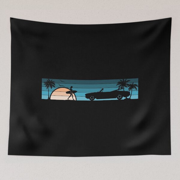 Item preview, Corvair Convertible 1965 1966 1967 1968 1969 Surfer Girl Sunset Beach Vintage Style Cyan Peach designed and sold by FlatSixGraphics.