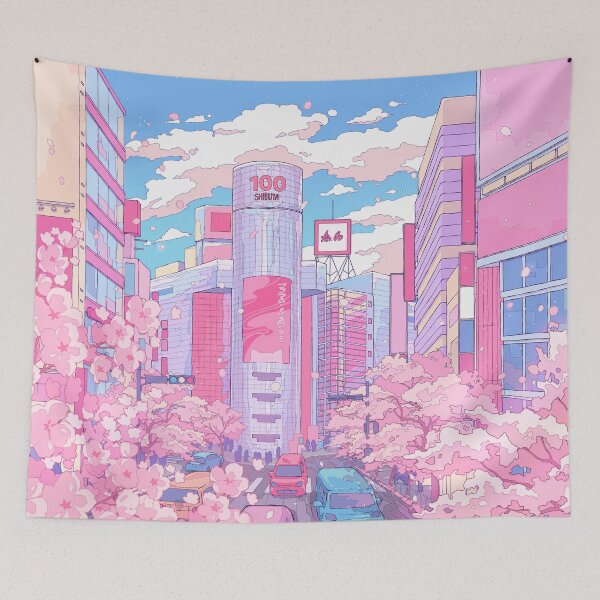 Item preview,  Urban Tokyo downtown and pink sakura blossom  designed and sold by AnGoArt.