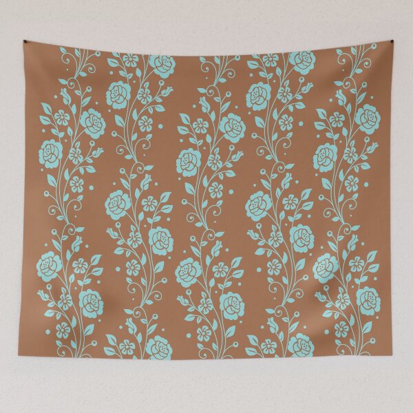 Item preview, ROSES - SHELL BLUE ON BRAN BROWN  designed and sold by CONTRAPINK.