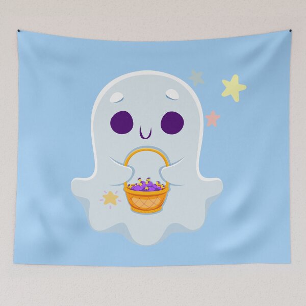 Item preview, Kawaii Ghost with Candy Basket and Stars designed and sold by cuteart.