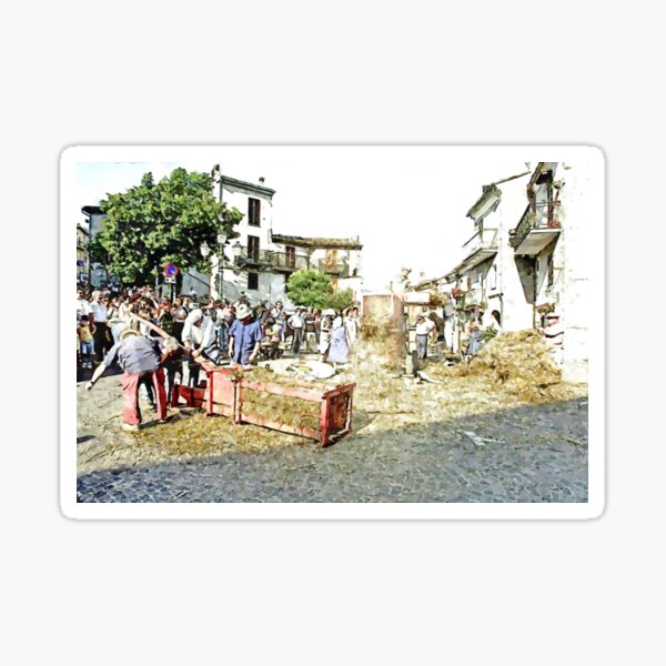 Item preview, Peasants around the threshing machine in the square designed and sold by Giuseppe Cocco.