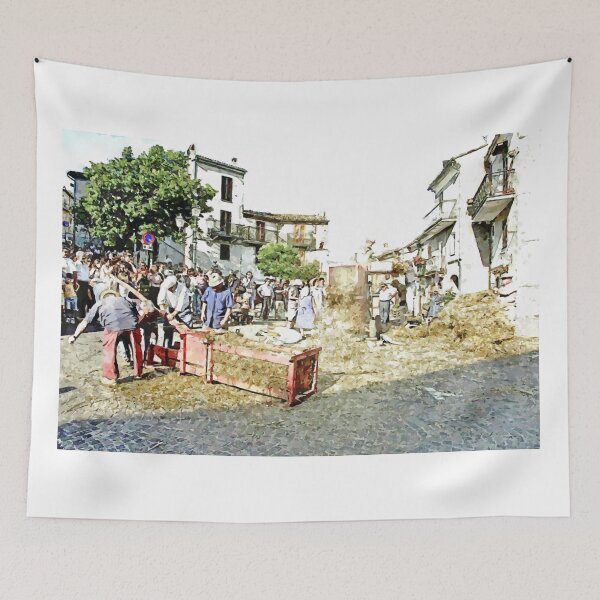Item preview, Peasants around the threshing machine in the square designed and sold by Giuseppe Cocco.