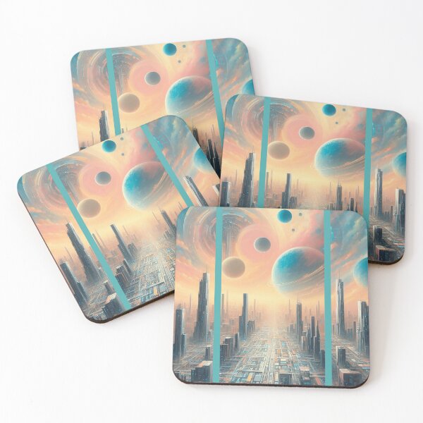Item preview, Futuristic cityscape triptych designed and sold by Foxlindesigns.