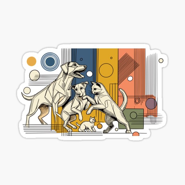 Item preview, Playful Harmony: Dogs and Cats in an Abstract Wonderland designed and sold by PurrCupCake.