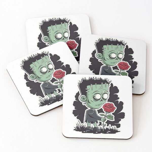 Item preview,  whimsical zombie character holding red rose, set against dark background.  designed and sold by put1mali19.