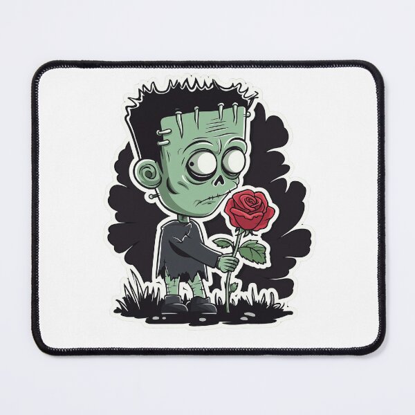 Item preview, whimsical zombie character holding red rose, set against dark background. designed and sold by put1mali19.
