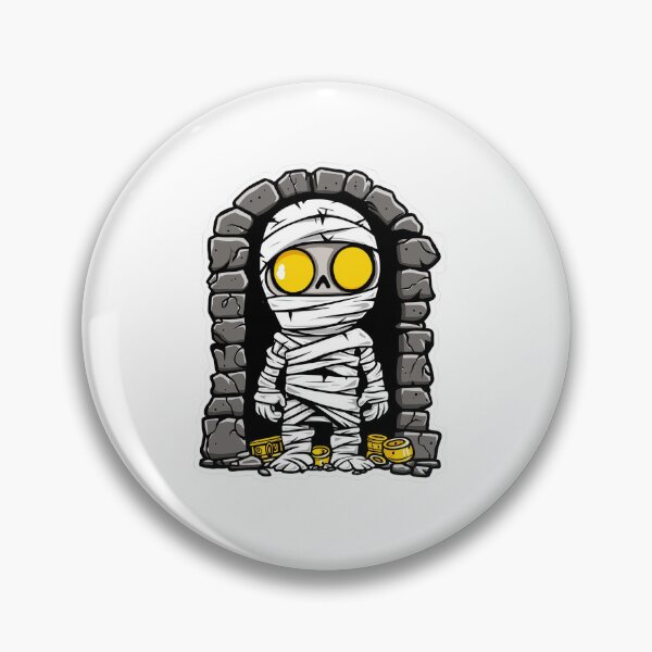 Item preview, cute cartoon mummy stands in stone archway, surrounded by treasure.  designed and sold by put1mali19.