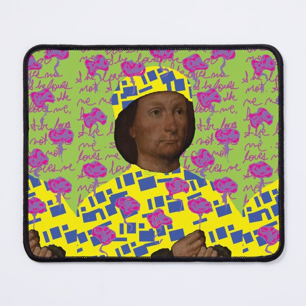 Item preview, "She Loves Me. She Loves Me Not, Portrait of a Man with a Pink" (after Sittow, 1500) designed and sold by HuzzaCreative.