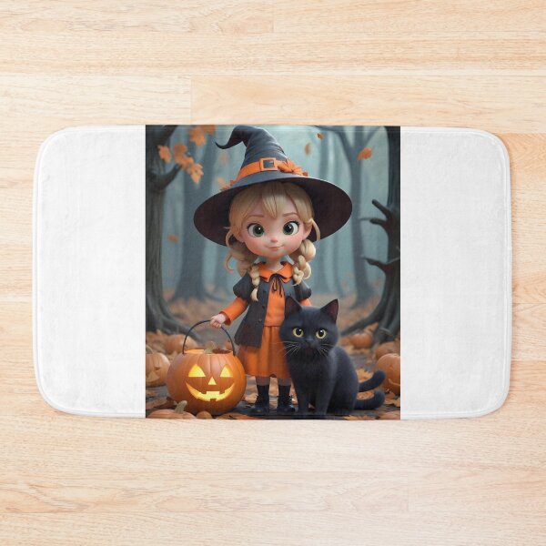 Item preview, Halloween Cute Kid Cartoon With Black Cat designed and sold by JoyPhotoArt.