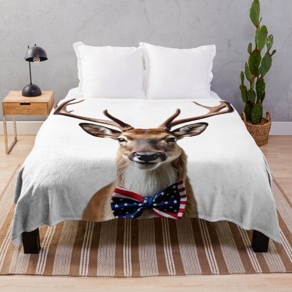 Item preview, Funny cool Reindeer wearing a USA flag bow tie designed and sold by LazyOwlStore.
