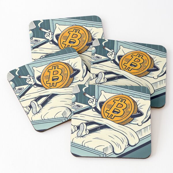Item preview, Smoking Bitcoin Relaxing in Bed | Funny Cryptocurrency Cartoon  designed and sold by mkzmerch.