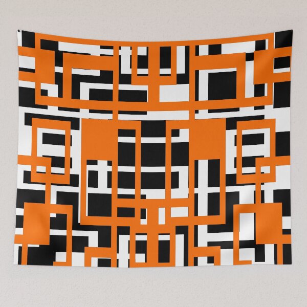 Item preview, Geometric Shapes Pattern Orange White Black Background designed and sold by taiche.