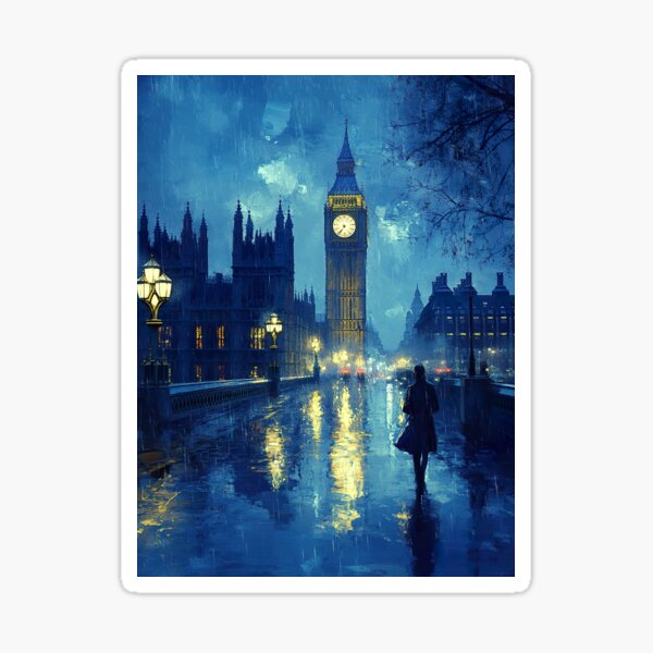 Vista previa del artículo con la obra «Medianoche bajo la lluvia en Londres», diseñado y vendido por Venon28.
