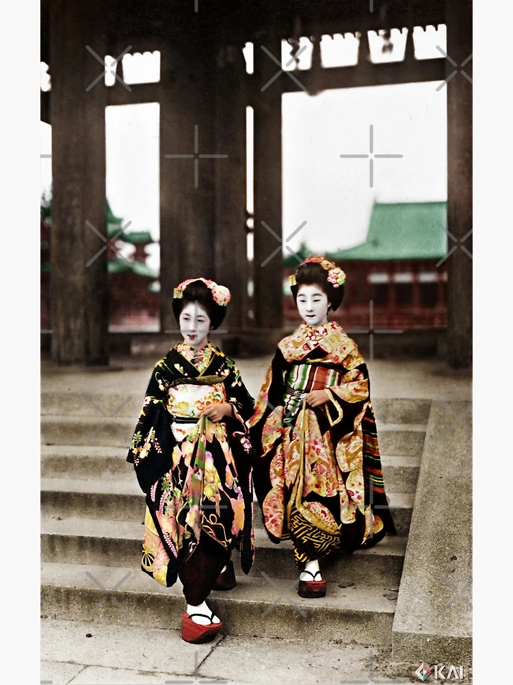 Geisha in Temple colorized
