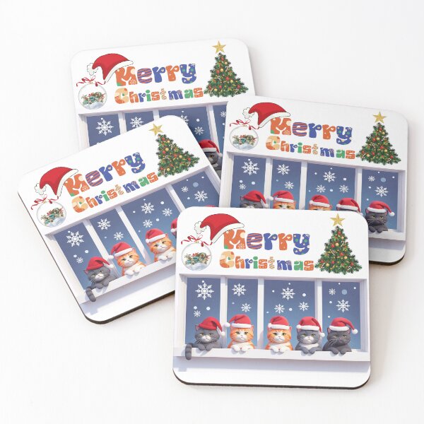 Item preview, Cute Christmas Cats in Santa Hats – Festive Window Scene designed and sold by CreativebyTKK.