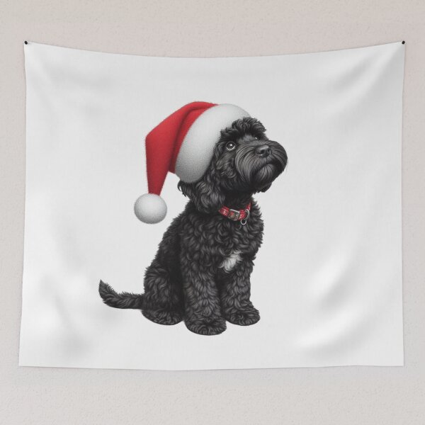 Item preview, Cute Black Christmas Cockapoo, Cute Black Christmas Cavapoo, Christmas Dog  designed and sold by LittleRedDogArt.