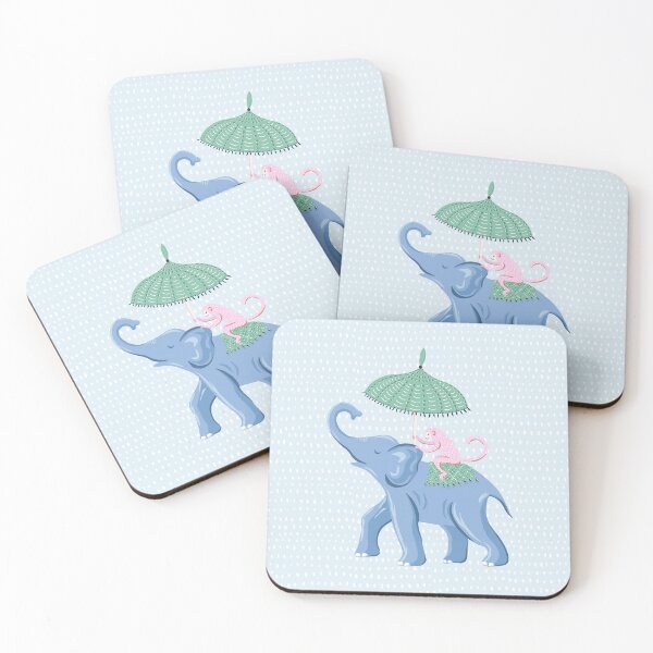 Item preview, Elephant and Monkey - blue green pink designed and sold by vivdesign.