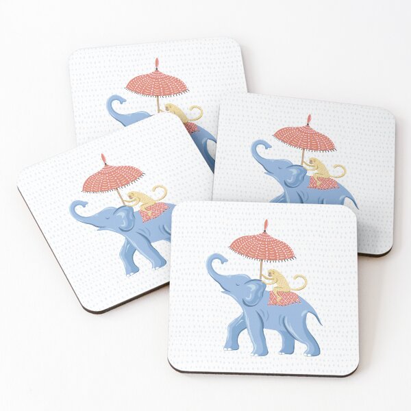 Item preview, Elephant and Monkey - blue red pink designed and sold by vivdesign.
