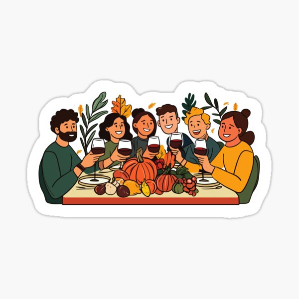 Artikel-Vorschau von Aufkleber für die Feier des Thanksgiving-Familienessens mit Herbsternte, designt und verkauft von Liseri.