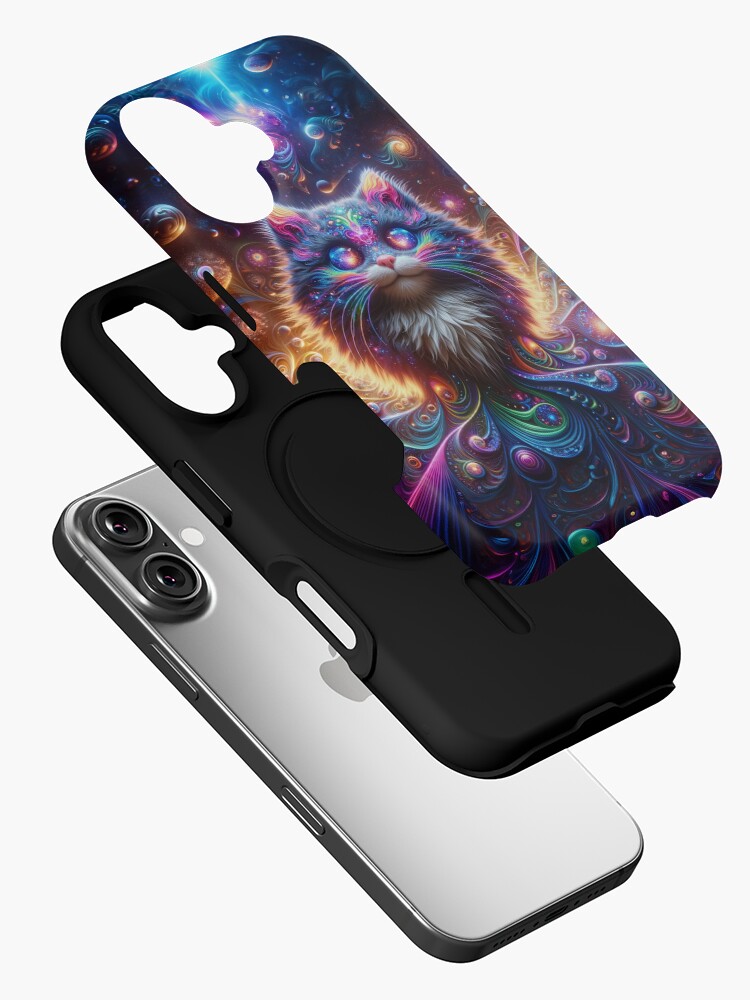Thumbnail 2 of 4, iPhone Case, Cosmic Feline Whimsy designed and sold by thomasdatt.