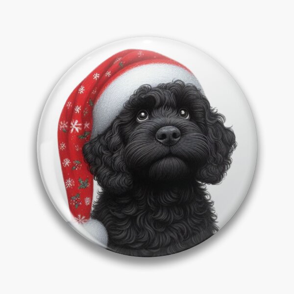 Item preview, Cute Black Christmas Cockapoo, Cute Black Christmas Cavapoo, Christmas Dog  designed and sold by LittleRedDogArt.
