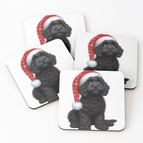 Item preview, Cute Black Christmas Cockapoo, Cute Black Christmas Cavapoo, Christmas Dog  designed and sold by LittleRedDogArt.