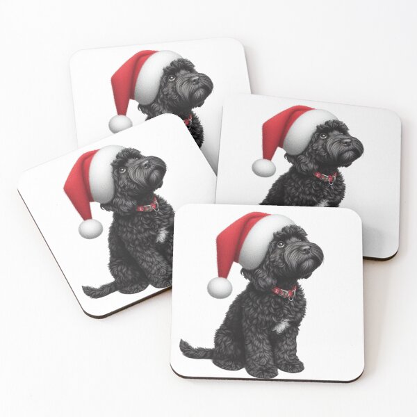 Item preview, Cute Black Christmas Cockapoo, Cute Black Christmas Cavapoo, Christmas Dog  designed and sold by LittleRedDogArt.