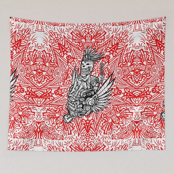Item preview, skull pre-Hispanic motorcycle red carriage designed and sold by UrielCalavera.