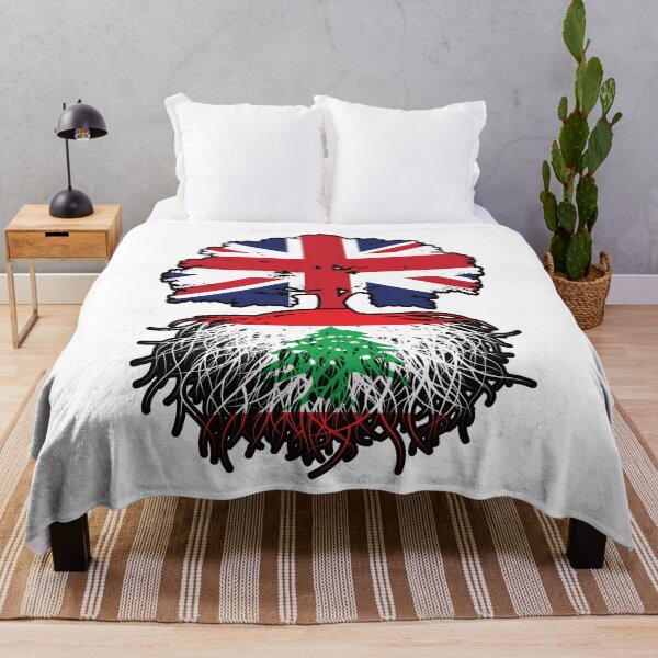 Aperçu de l'œuvre Drapeau des racines des arbres du Liban, du Liban, de la Grande-Bretagne et du Royaume-Uni créée et vendue par FlagX.