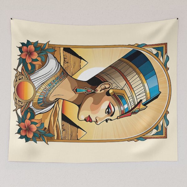 Item preview, Beautiful Egyptian Queen Nefertiti retro vintage floral design designed and sold by BorgSpareParts.