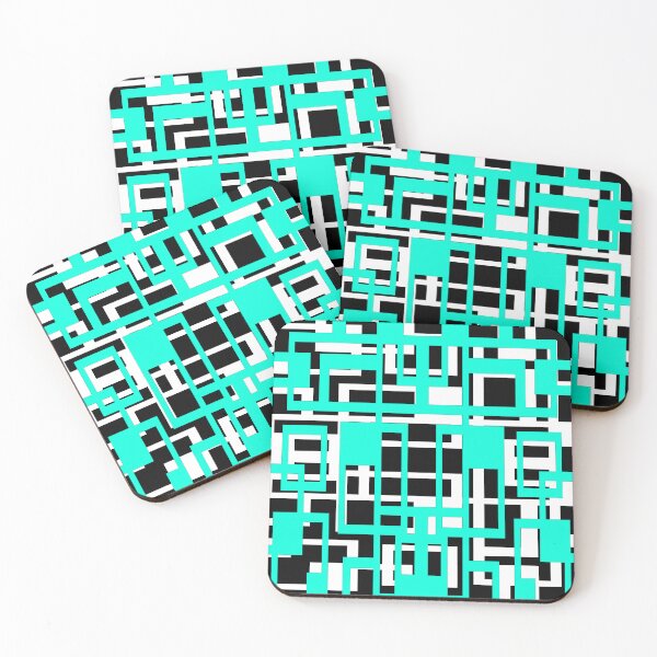 Item preview, Geometric Shapes Pattern Blue-Aqua White Black Background designed and sold by taiche.