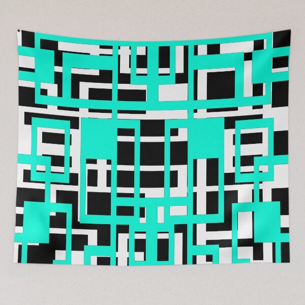 Item preview, Geometric Shapes Pattern Blue-Aqua White Black Background designed and sold by taiche.