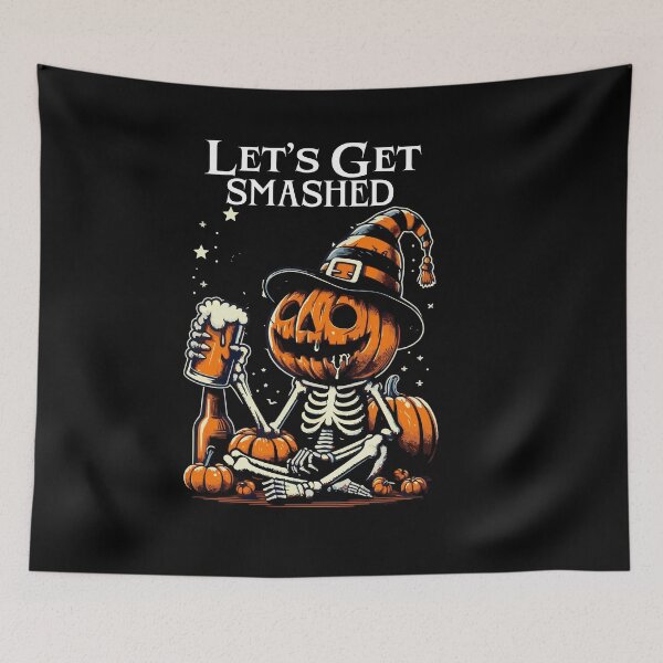 Item preview, Let's Get Smashed Funny Pumpkin Halloween Drinking Beer designed and sold by Yonshop.