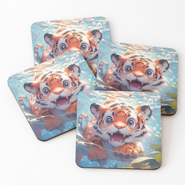Item preview, Anime Tiger cub swimming underwater art designed and sold by TheArtistOf2022.