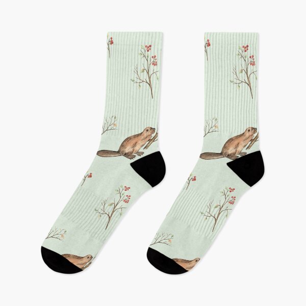 Item preview, Beavers and Twigs with Berries on pastel-green designed and sold by Flowersforbear.